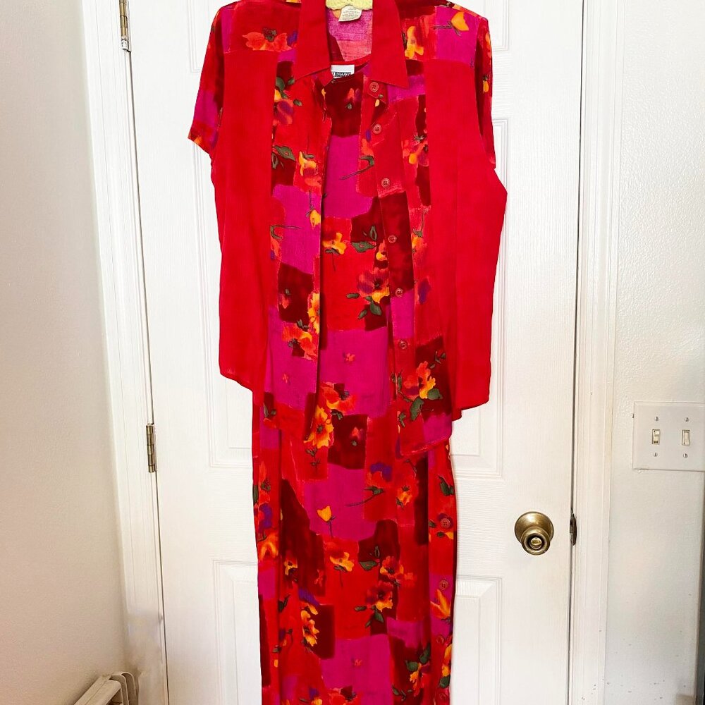 Vintage 80s Sleeveless Red Dress w/Slit, size Lg, and Matching Jacket, Size Med